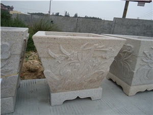 G682 Granite Flowerpot 002, Beige Granite