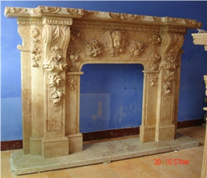 Beige Marble Carved Fireplace Mantel Beige Marble Carved Fireplace Mantel
