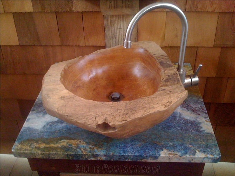 Louisa Blue Granite Vanitytop,hand Carved Teak Sin