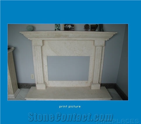 Beige Limestone Fireplace