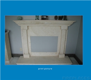 Beige Limestone Fireplace