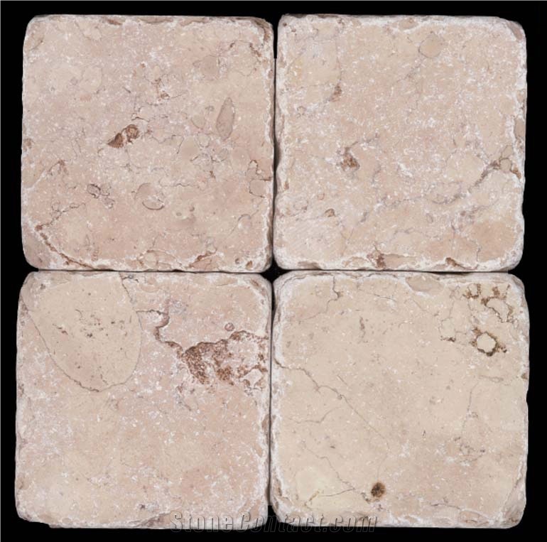 Perlino Rosato Tumbled Tiles, Limestone