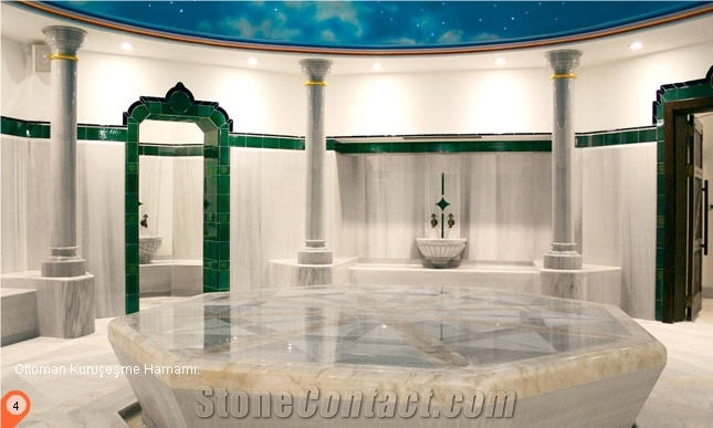 Ottoman Turkish Bath - Hammam Design, Marmara White Marble Bath Design