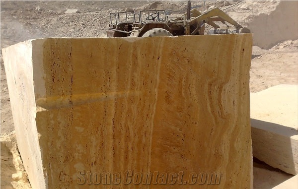 Lemon Travertine Blocks, Azarshar Yellow Travertine Block