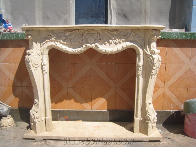 Beige Marble Fireplace