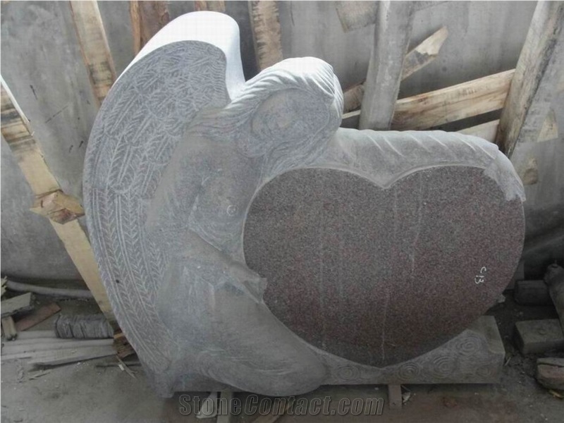 Red Granite Heart Tombstone,Angel Monument