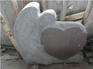 Red Granite Heart Tombstone,Angel Monument