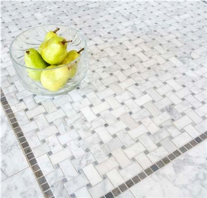Bianco Carrara - Bardiglio Basketweave Mosaic, Carrara White Marble