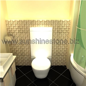 Travertine Arc Mosaic Bathroom Project 003, Beige Travertine Bath Design