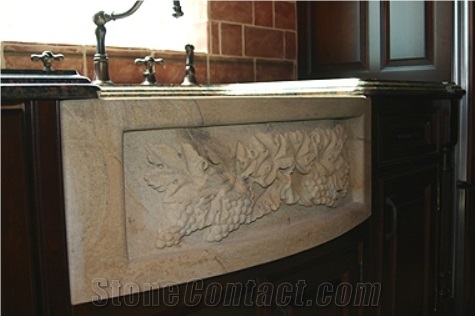 Camel Sandstone Farm Style Sink, Beige Sandstone Sink