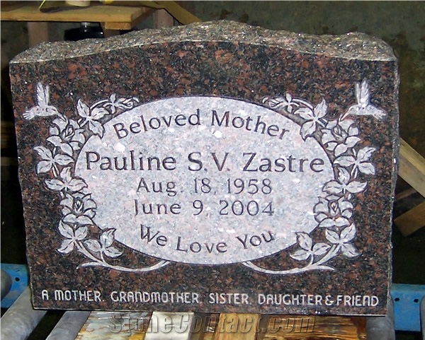 Tan Brown Granite Slant Gravestone