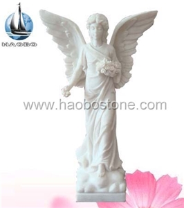 China Factory Direct Pure White Marble Angel with Wings Sculpture Hbsc-5410, Cemetary Sculptures, Oriental White Marble Angel Statue