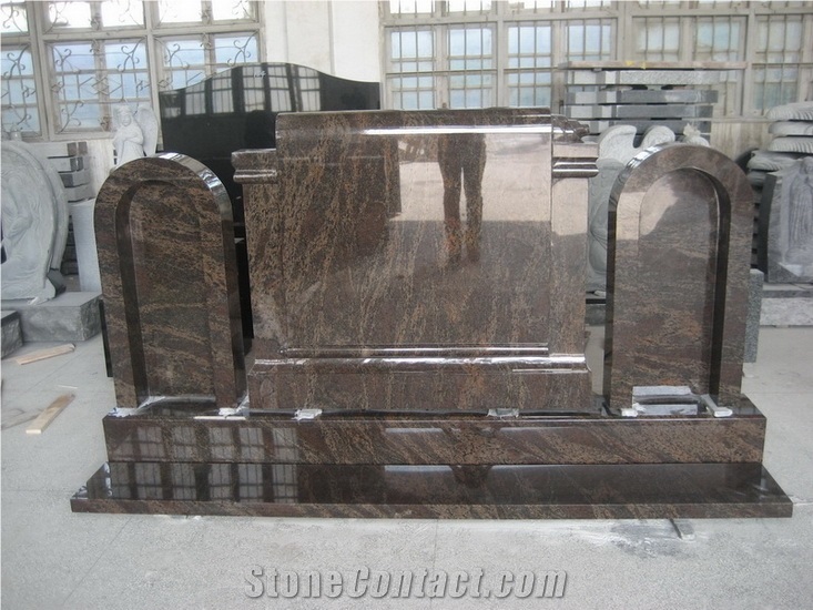 BROWN GRANITE DOUBLE GRAVE TOMBSTONE