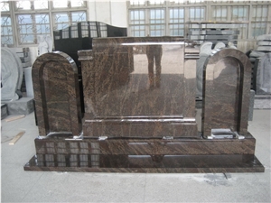 BROWN GRANITE DOUBLE GRAVE TOMBSTONE
