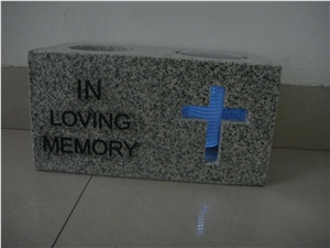 SOLAR LIGHT wITH VASE fOR CEMETERY, Stone Grey Granite Urn, Vase, Bench