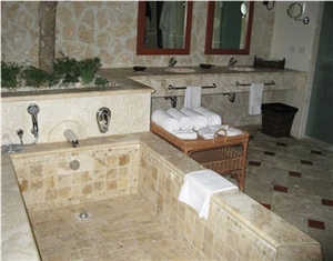 Coral Stone Bath Tub, Counter Top, Wall and Floor, Bathroom Design