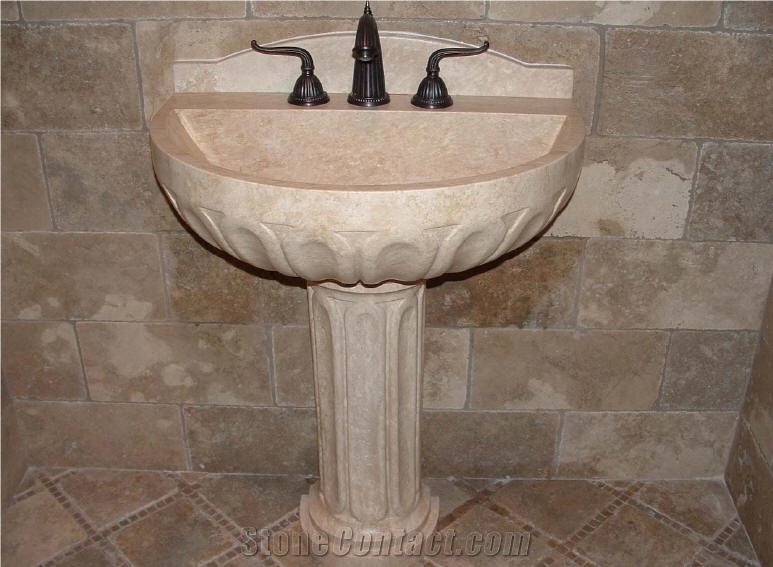 Durango Veracruz Beige Travetine Pedestal Wash Basins