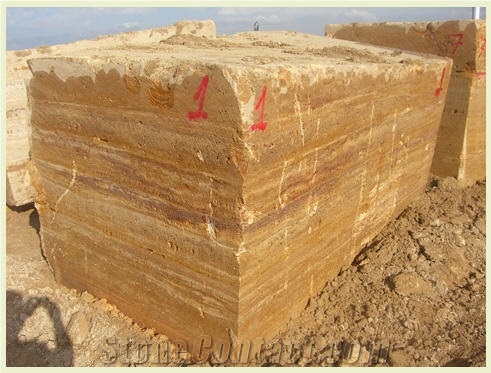 Yellow Travertine Block, Turkey Yellow Travertine