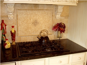 Beige Travertine Mosaic Backsplash,Kitchen Design