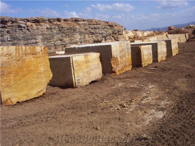 Sivas Yellow Travertine Blocks, Antiq Gold Travert