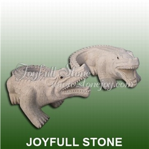 Animal Sculpture, Stone Crocodile, Crocodile Carving, G682 Beige Granite Sculpture & Statue