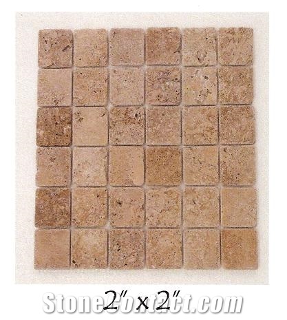 Mexican Noce Travertine Mosaic 2x2