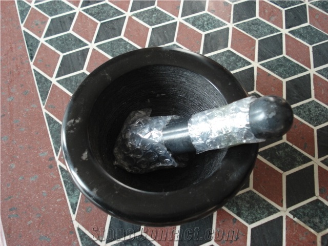 Black Limestone Stone Martar and Pestle