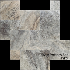 Silver Travertine Pattern Set Slabs & Tiles, Turkey Grey Travertine