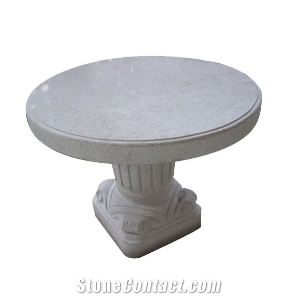 Grey Granite Table and Bench, Round Table Top