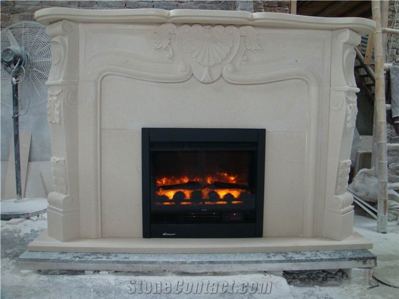 Modern Stone Firepalce Mantel, Cream Beige Marble Fireplace