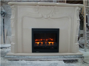 Modern Stone Firepalce Mantel, Cream Beige Marble Fireplace