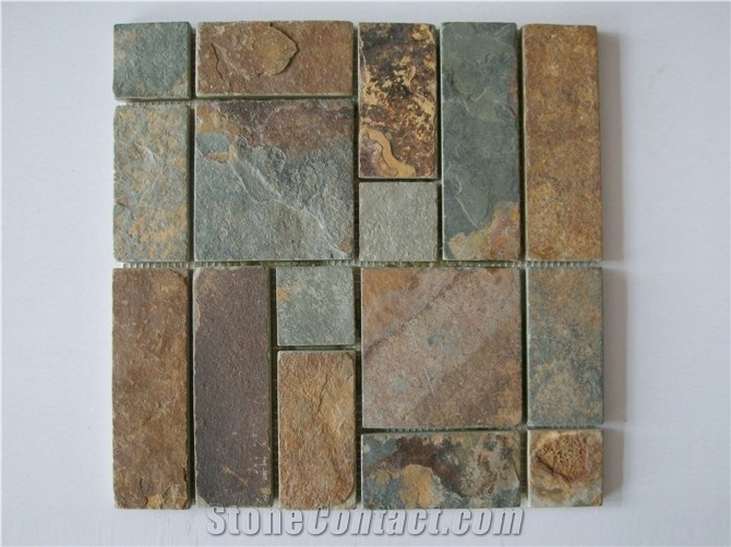Natural Volcanic Mosaic Pattern,hebei Rust Slate Mosaic