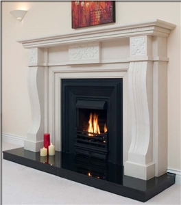 Victorian Style Firplace Mantel, Beige Limestone Fireplace