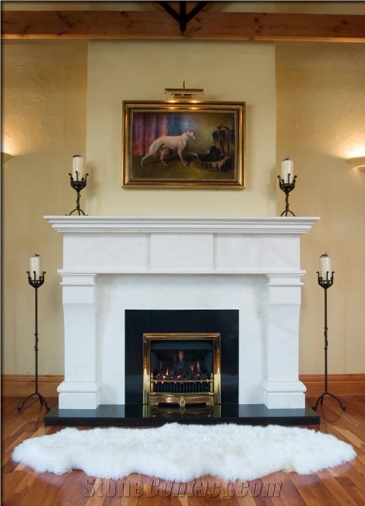 Victorian Style Firplace Mantel, Beige Limestone Fireplace