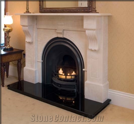 Victorian Style Firplace Mantel, Beige Limestone Fireplace