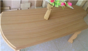 Yellow Wooden Sandstone Tea Table Top