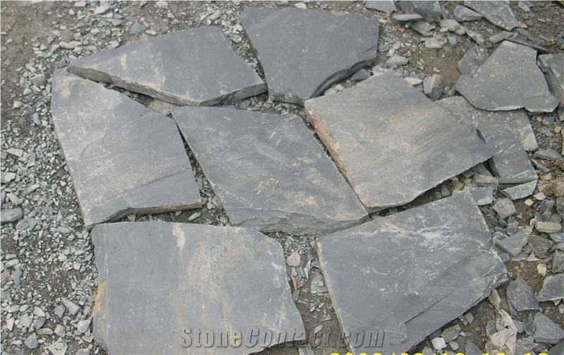 Black Irregular Slate, Riven Black Slate Flagstone