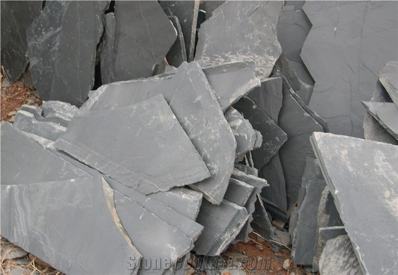 Black Irregular Slate, Riven Black Slate Flagstone
