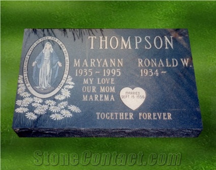 Flat Marker Style Tombstone, Black Granite Slant Grave