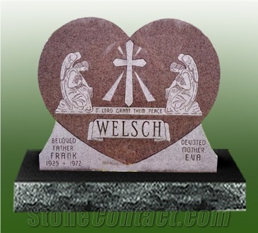 Heart Style Tombstone, Red Granite Tombstone