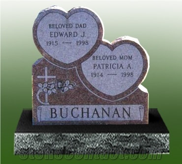 Heart Style Tombstone, Red Granite Tombstone