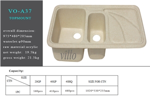 China Acrylic Double Bowls Topmount Sinks (VO-A37)