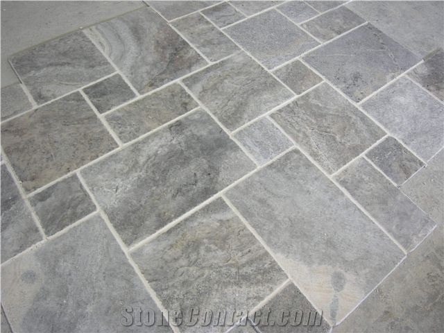 Silver Travertine Pattern Set, Grey Tiles&Slabs from Turkey, Stocked in Usa