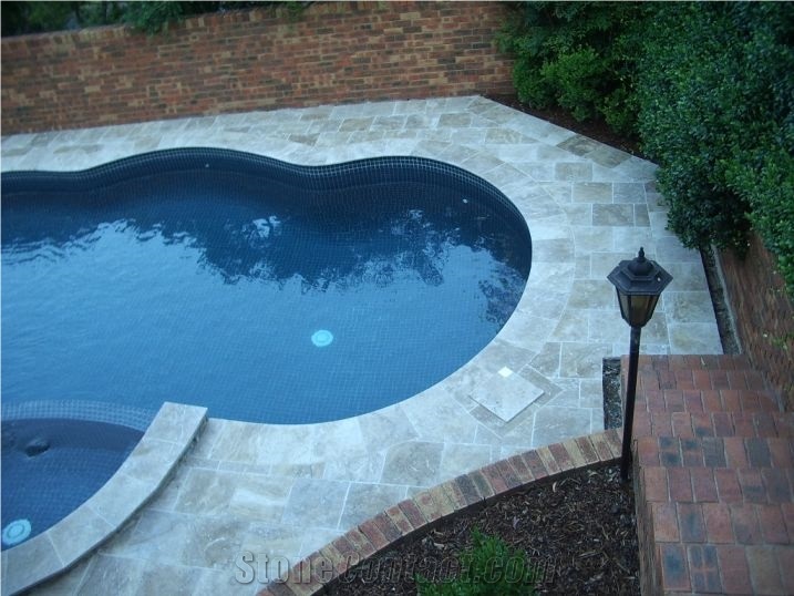 Travertine Woodoo Pavers, Denizli Beige Travertine Pool Coping