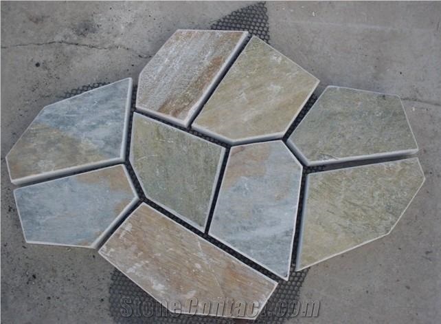 Natural Salte Flagstone on Mesh, Yellow Slate Flagstone