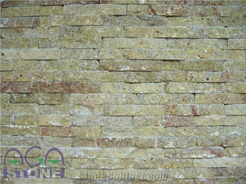 Split Stripes Ledge Stone,Veneer, Assyr Light Yellow Limestone