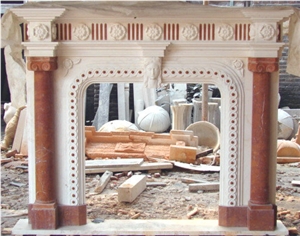 Beige Marble Fireplace Mantel