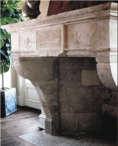 Beige Limestone Antique Fireplace Old Fireplace