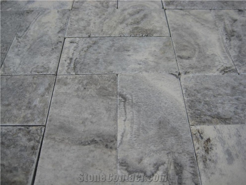 Pewter Silver Travertine Slabs, Turkey Grey Travertine