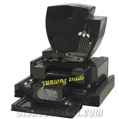 Asian Style Tombstone,China Black Granite Tombstone